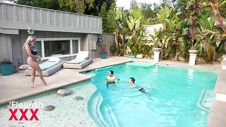 Two students, including busty blonde Blake Blossom, are outside getting wild