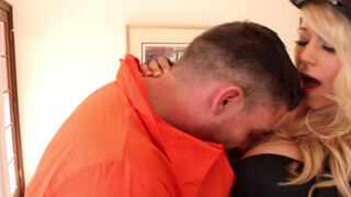 A fugitive guy got fucked by a hot police officer with big tits