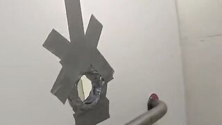 The guy is fucking with girls in the club toilet for holes