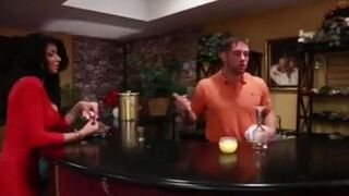 Sexy brunette Christina Carter banged by bartender on the couch