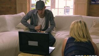 The depraved blonde with big tits fucks her daughter's boyfriend