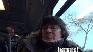 A woman is fucking with a stranger on the bus