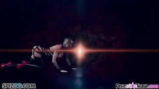 Christy Mack in a leather suit rubs her pussy through stockings