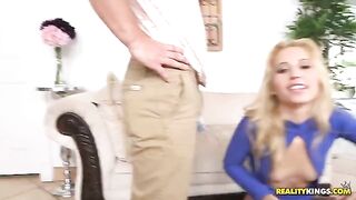 A young blonde got fucked on the couch in a rough pose
