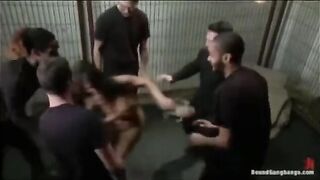 Five guys were fucked by a defenseless girl with a toy in her pussy
