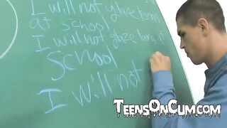 The man on his knees licks the pussy of a beautiful student