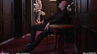 A cute blonde girl demonstrates her professional skills in this scene