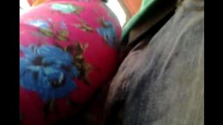 A man rubs his dick on the riser through a skirt