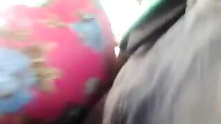 A man rubs his dick on the riser through a skirt