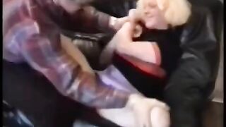 Bikers have rough sex on the couch in homemade vid
