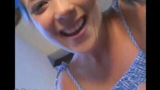 Babysitter with small boobs and cute face gets fucked by midget