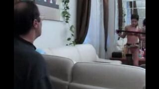 Girl in stockings has sex with her boyfriend, he came to her in clothes
