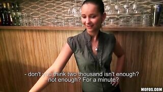 A beautiful girl bartender agreed to fuck with a man