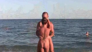 Nude acrobatic sex on the beautiful beach