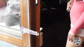 A hot girl with huge boobs plays with her dump truck
