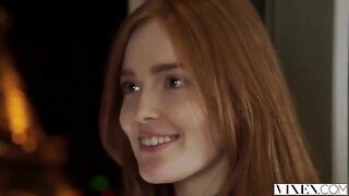 The guy thoroughly licked the ginger hair of a red-haired woman before fucking
