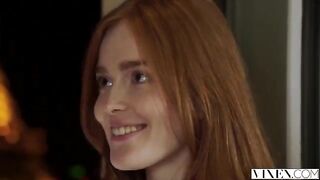 The guy thoroughly licked the ginger hair of a red-haired woman before fucking