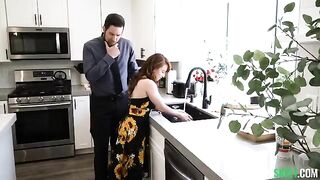 A guy checked the strength of the kitchen slabs, pushing sex in the kitchen