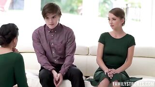 The stepson and his girlfriend are sharing holiday treat