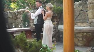 Skinny blonde honeymoons well, gets fucked by two friends