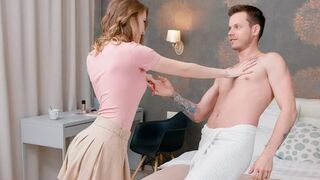 Lovers have a passionate conversation while lying completely naked on the bed