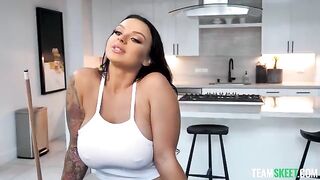 Shooting balls for boob shots, a hot brunette with big tits