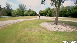 Outdoor sex fun in the park with a cute girl