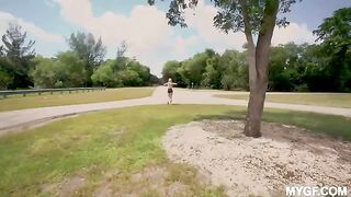 Outdoor sex fun in the park with a cute girl