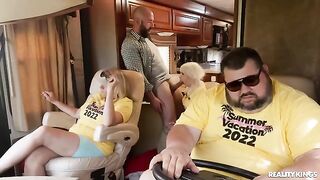 A blonde is having fun with a stranger in the car