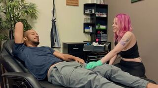Tattooed woman has sex with a man with a large dick