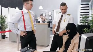The bank robber got out of control and started to fuck in the bank