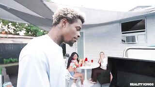 A guy has sex with girls at the spring bbq party