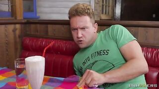 Anal sex in the diner with oily blondie