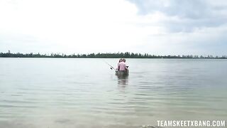 A surprise encounter with a redhead in the woods, catching a cock