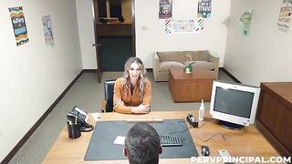 The druggie is fucking on the table in the office