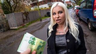 Blonde MILF is fucking on the city streets for money