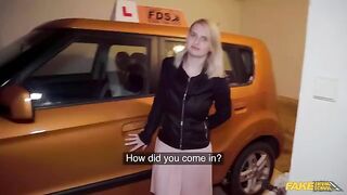 The huge cock of the guy is stretching her big boobs in the car