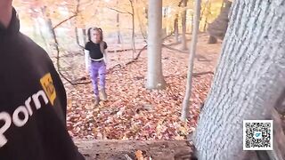 A girl is walking in the park and meeting a guy who wants to fuck her