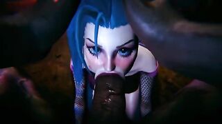 Big black cock fucks Jinx and Vi in intense 3D action