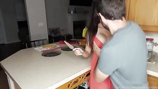 Sucking on big tits before dinner with Stacey Squeaks