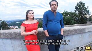 A girl is getting fucked in front of her dad for money, typical Hunt4K stuff