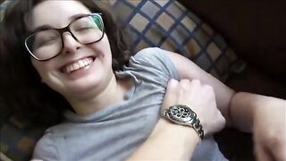A young guy stays home with his perfect brunette girlfriend