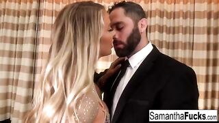 A busty blonde beauty gets fucked in the hotel room