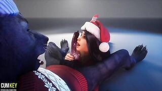 Busty beauty fucks a werewolf in a steamy Christmas scene