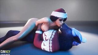 Busty beauty fucks a werewolf in a steamy Christmas scene