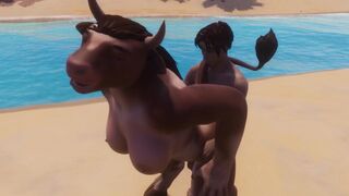 Furry cow girl fucked by a man with a big cock in 3D