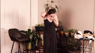 Cute brunette tries on new clothes and creates a sexy outfit