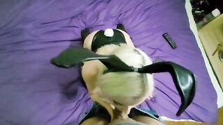A cute bunny girl greedily swallows the cock up to the balls