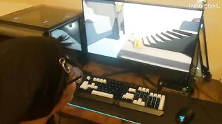 A cute couple challenges each other in a video game with a blowjob twist