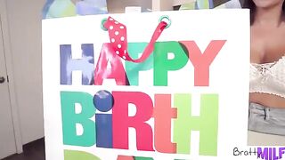 Pervert stepson receives a sex toy and birthday sex with busty stepmom Victoria June